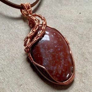 Handcrafted Red Jasper Pendant Wrapped in Copper Wire - NWT